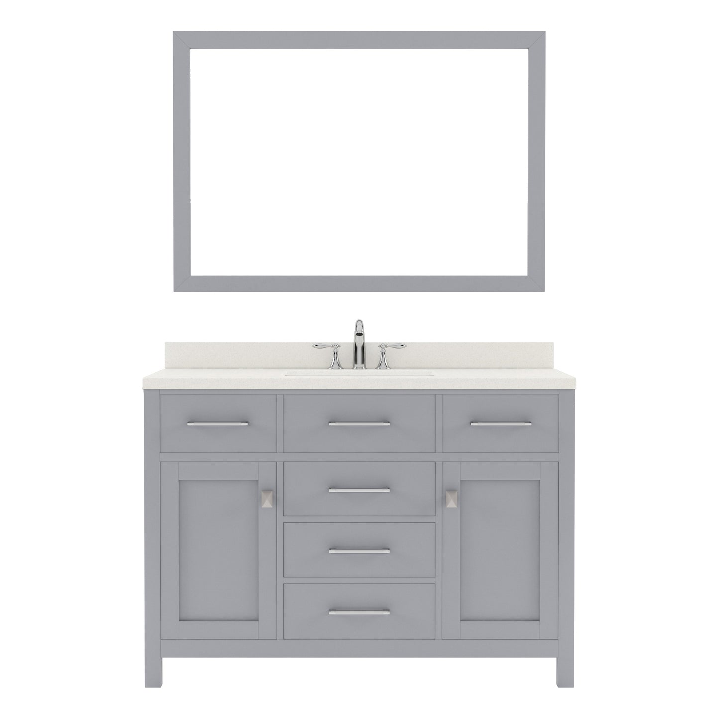 MS-2048-DWQRO-GR Gray Caroline 48" Single Bath Vanity Set with Dazzle White Quartz Top & Oval Centered Basin, Mirror