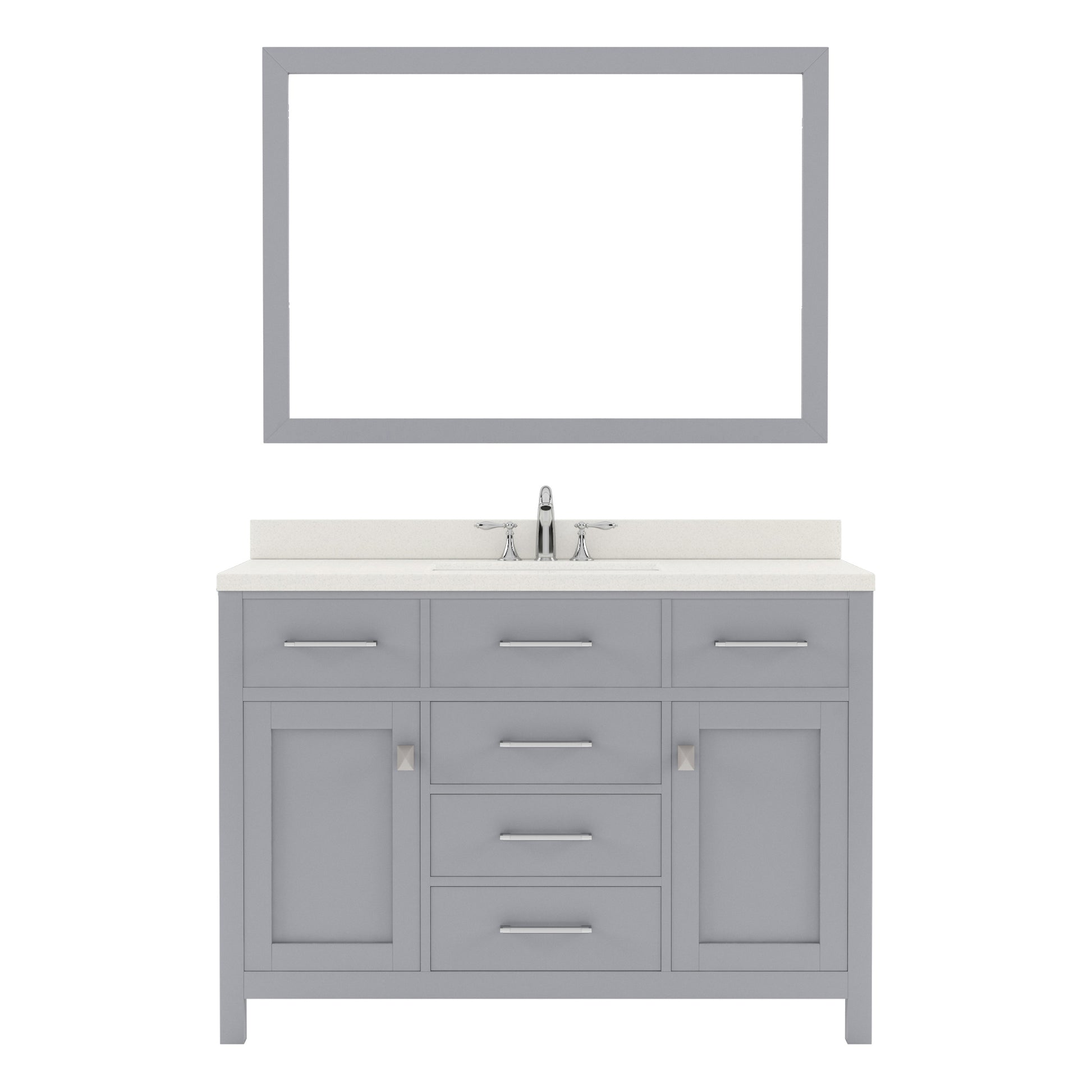 MS-2048-DWQRO-GR Gray Caroline 48" Single Bath Vanity Set with Dazzle White Quartz Top & Oval Centered Basin, Mirror