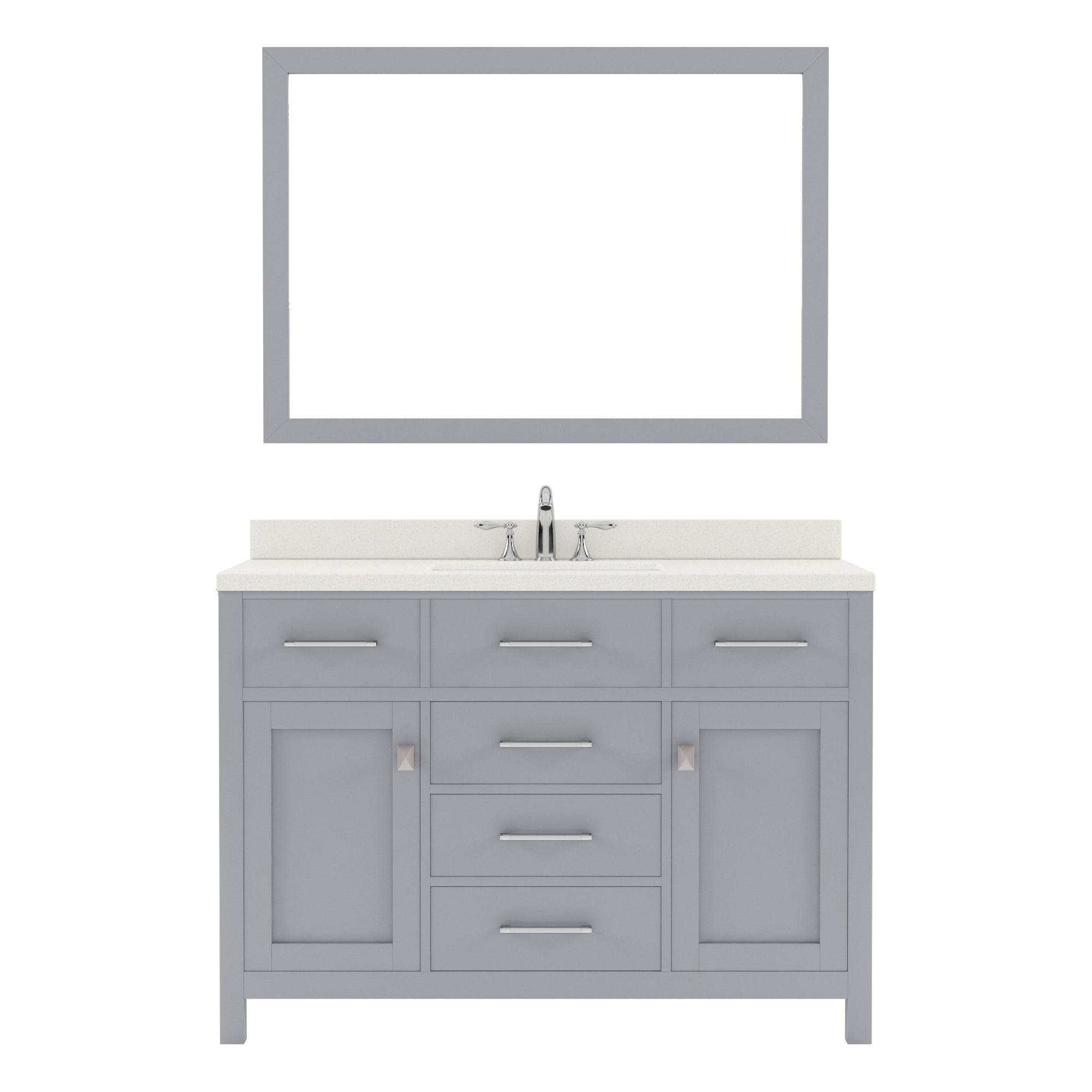 MS-2048-DWQRO-GR Gray Caroline 48" Single Bath Vanity Set with Dazzle White Quartz Top & Oval Centered Basin, Mirror