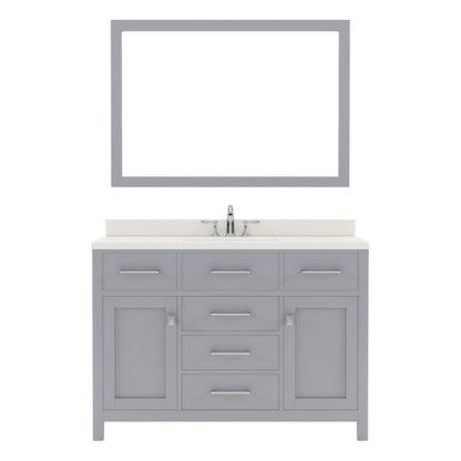 MS-2048-DWQRO-GR Gray Caroline 48" Single Bath Vanity Set with Dazzle White Quartz Top & Oval Centered Basin, Mirror