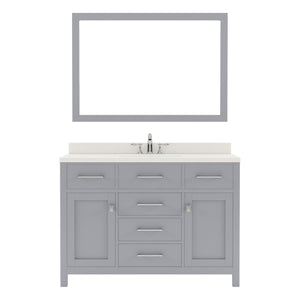 MS-2048-DWQRO-GR Gray Caroline 48" Single Bath Vanity Set with Dazzle White Quartz Top & Oval Centered Basin, Mirror