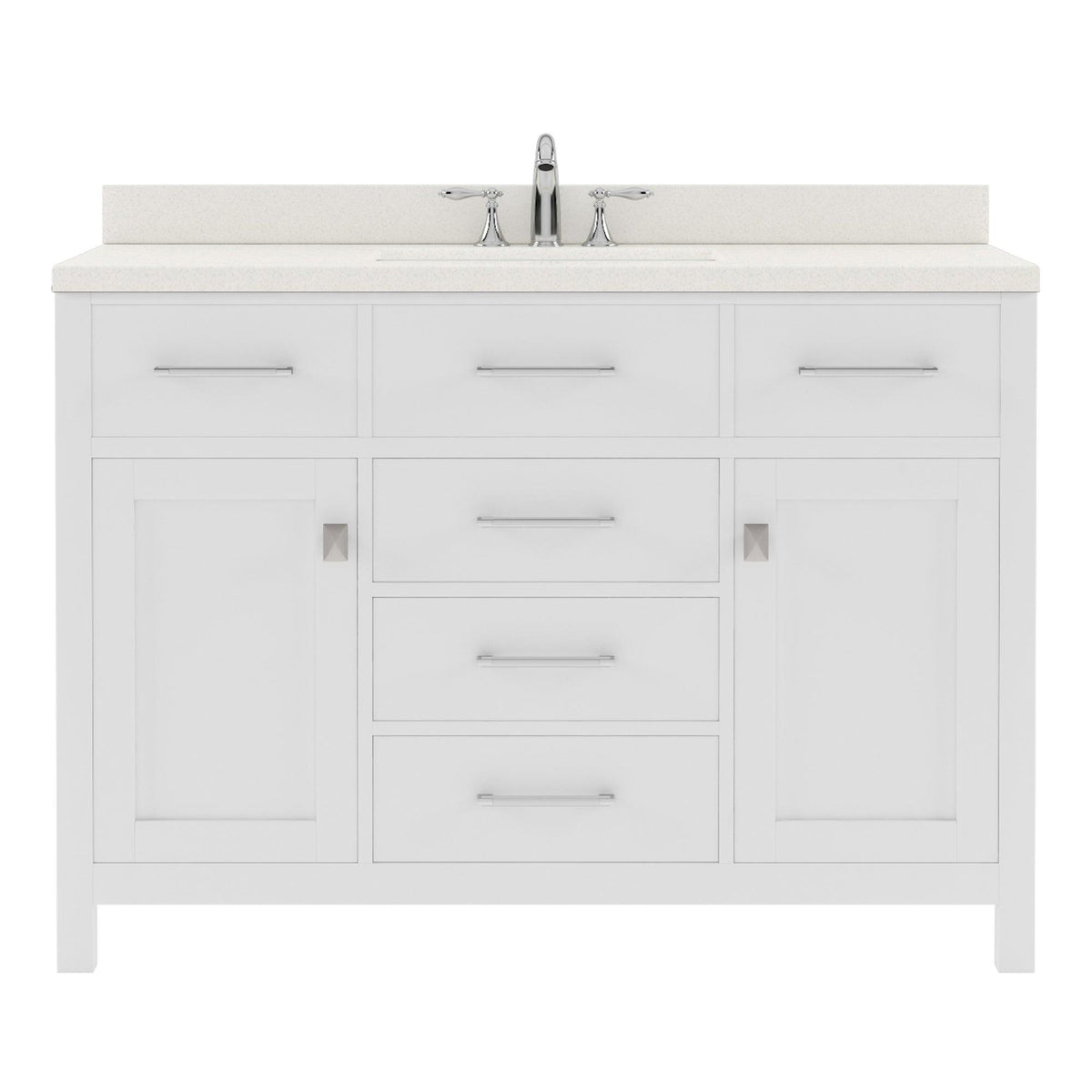 MS-2048-DWQRO-WH White Caroline 48" Single Bath Vanity Set with Dazzle White Quartz Top & Oval Centered Basin