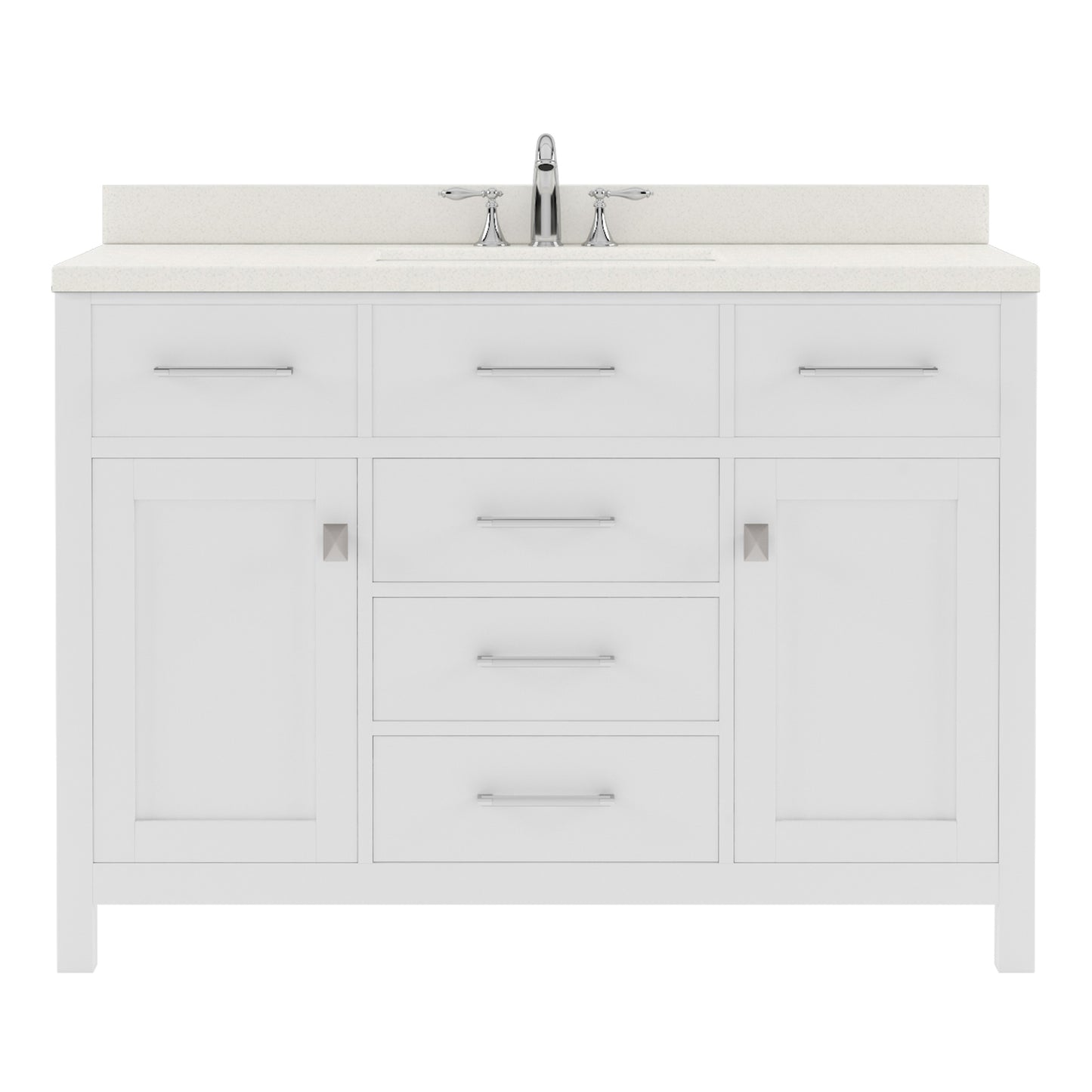 MS-2048-DWQRO-WH White Caroline 48" Single Bath Vanity Set with Dazzle White Quartz Top & Oval Centered Basin