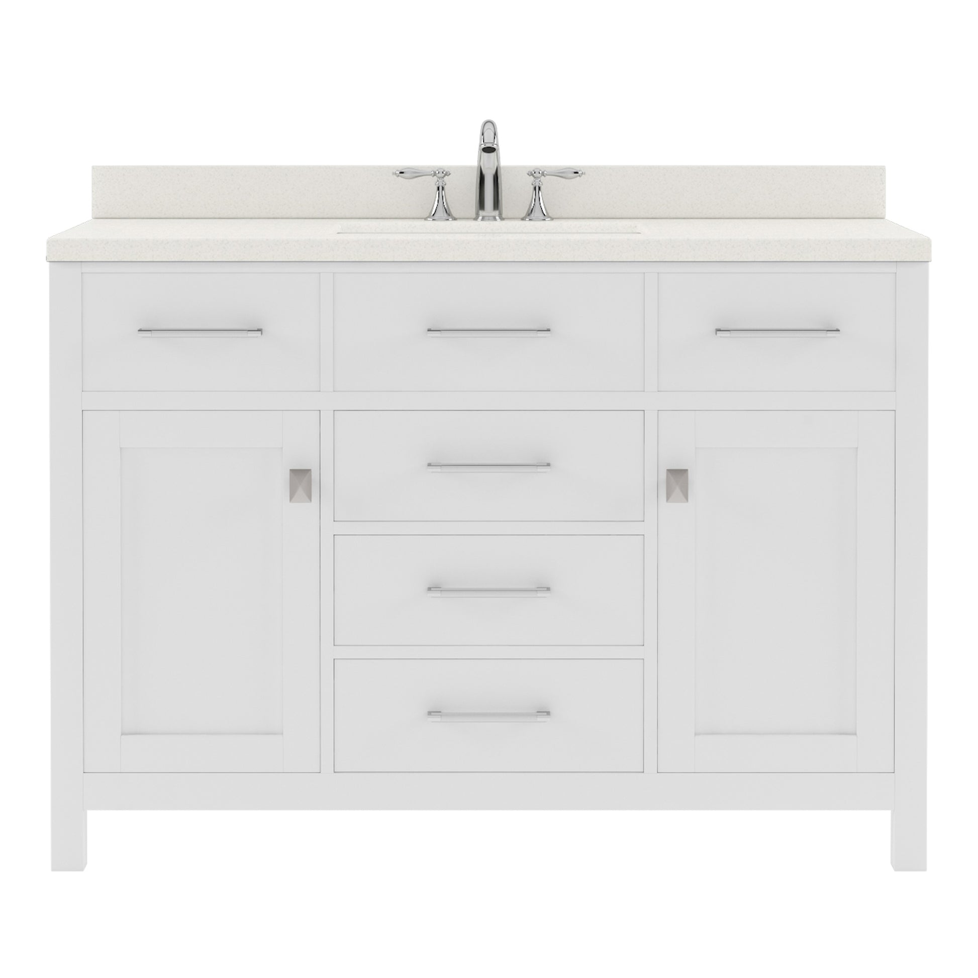 MS-2048-DWQRO-WH White Caroline 48" Single Bath Vanity Set with Dazzle White Quartz Top & Oval Centered Basin