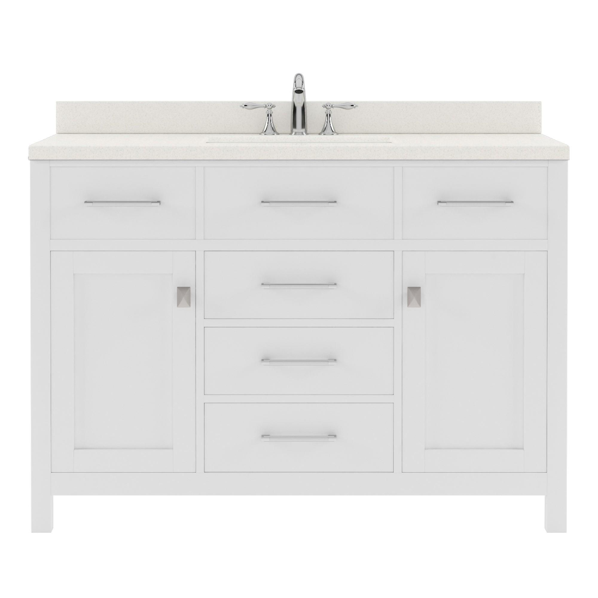 MS-2048-DWQRO-WH White Caroline 48" Single Bath Vanity Set with Dazzle White Quartz Top & Oval Centered Basin