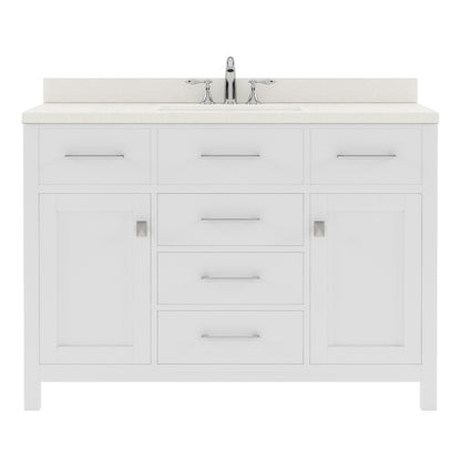 MS-2048-DWQRO-WH White Caroline 48" Single Bath Vanity Set with Dazzle White Quartz Top & Oval Centered Basin