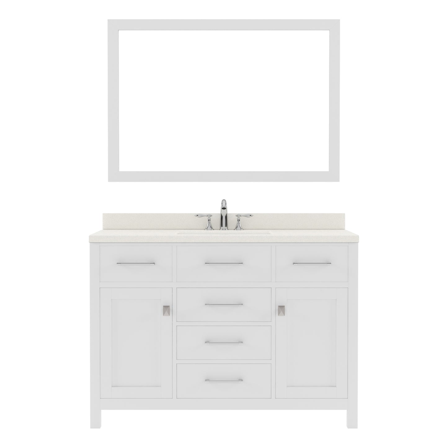 MS-2048-DWQRO-WH White Caroline 48" Single Bath Vanity Set with Dazzle White Quartz Top & Oval Centered Basin, Mirro