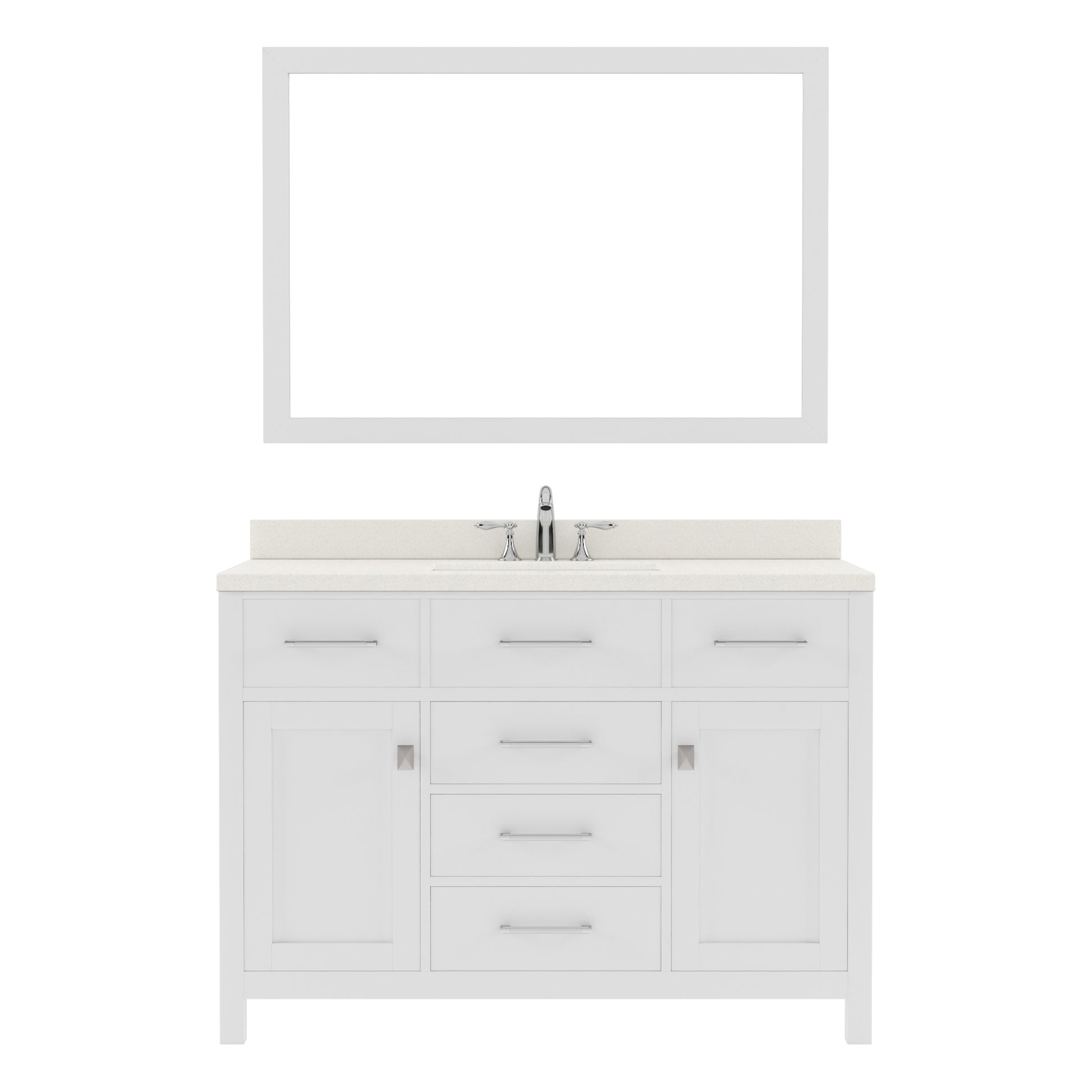 MS-2048-DWQRO-WH White Caroline 48" Single Bath Vanity Set with Dazzle White Quartz Top & Oval Centered Basin, Mirro