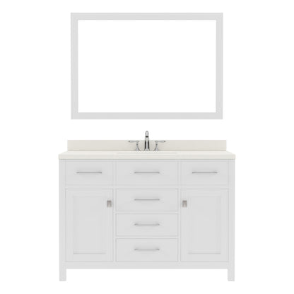 MS-2048-DWQRO-WH White Caroline 48" Single Bath Vanity Set with Dazzle White Quartz Top & Oval Centered Basin, Mirro