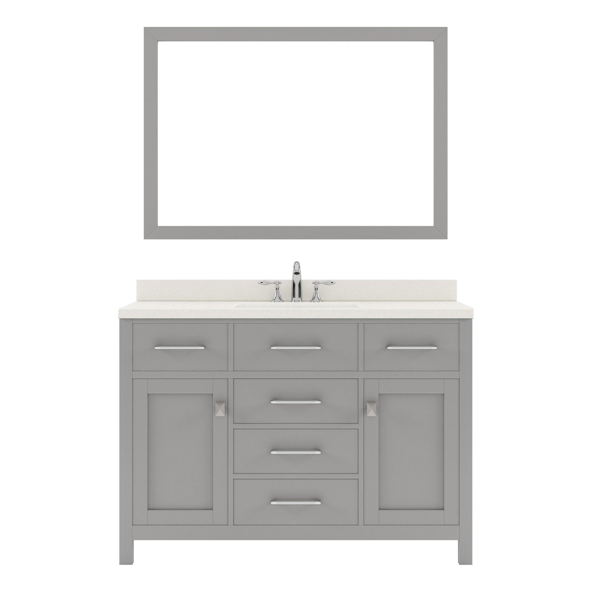 MS-2048-DWQSQ-CG Cashmere Gray Caroline 48" Single Bath Vanity, White Quartz Top, Rectangular Basin, Mirror