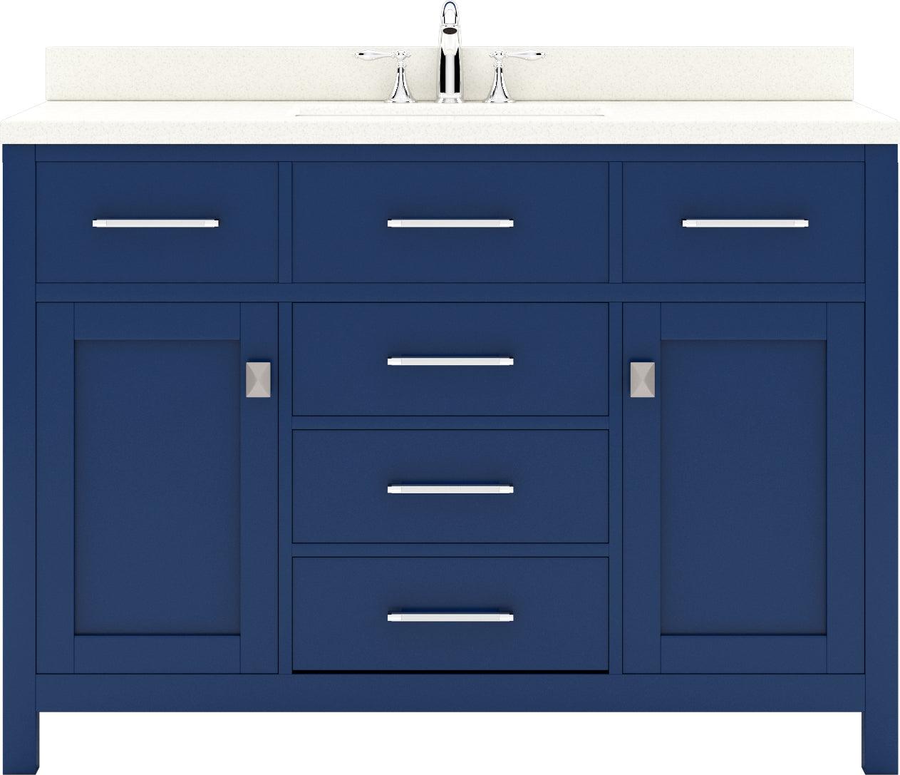 MS-2048-DWQSQ-FB Blue 48" Single Bath Vanity, White Quartz Top, Rectangular Basin