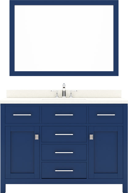 MS-2048-DWQSQ-FB Blue 48" Single Bath Vanity, White Quartz Top, Rectangular Basin, Mirror