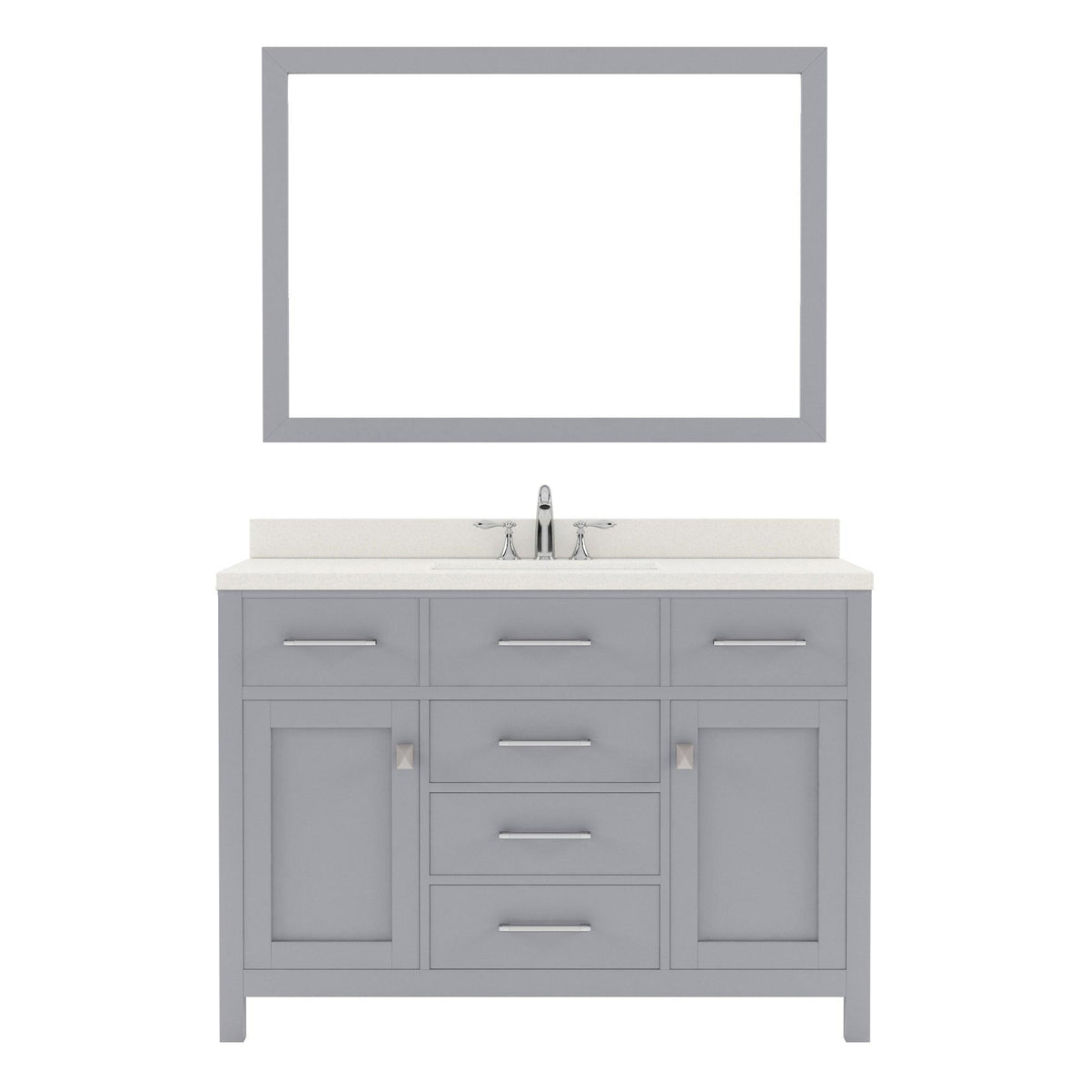 MS-2048-DWQSQ-GR Gray 48" Single Bath Vanity, White Quartz Top, Rectangular Basin, Mirror