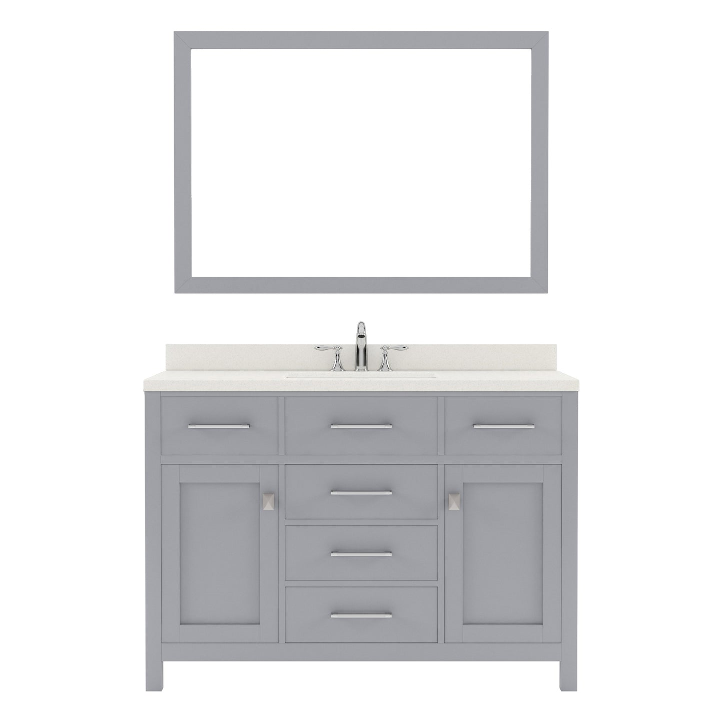 MS-2048-DWQSQ-GR Gray 48" Single Bath Vanity, White Quartz Top, Rectangular Basin, Mirror