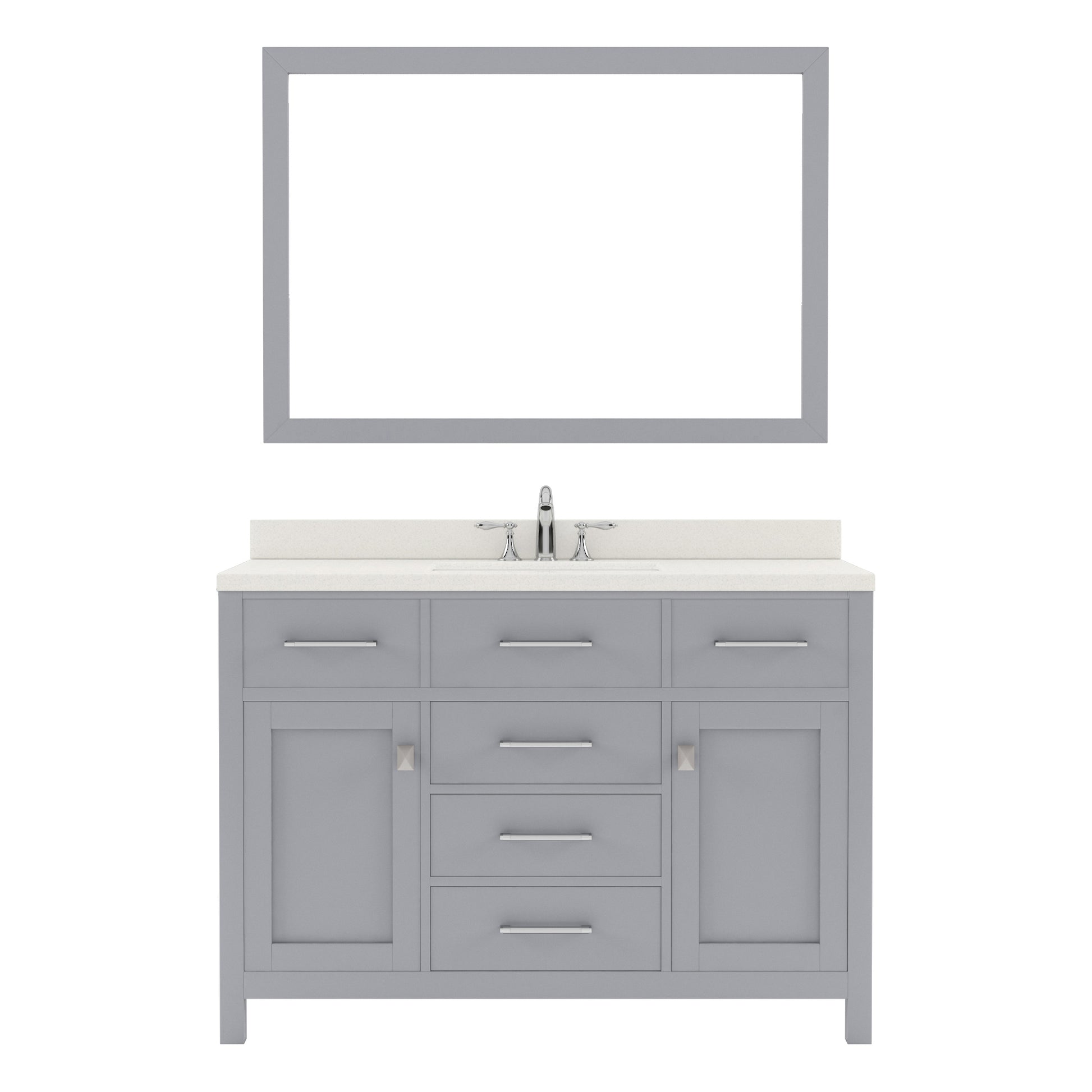 MS-2048-DWQSQ-GR Gray 48" Single Bath Vanity, White Quartz Top, Rectangular Basin, Mirror