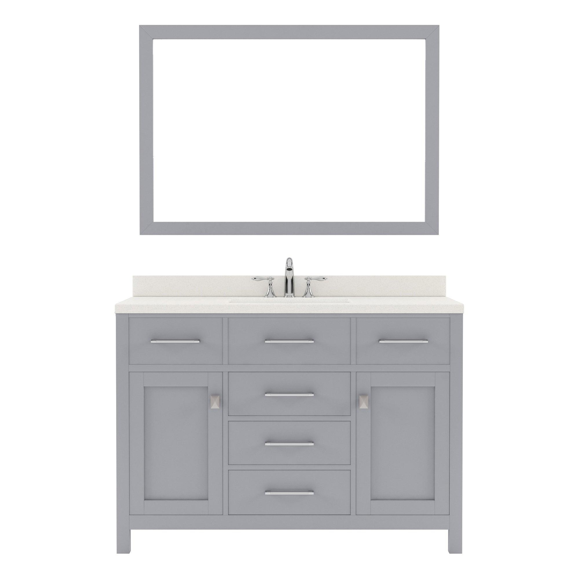 MS-2048-DWQSQ-GR Gray 48" Single Bath Vanity, White Quartz Top, Rectangular Basin, Mirror