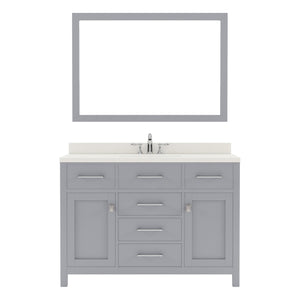 MS-2048-DWQSQ-GR Gray 48" Single Bath Vanity, White Quartz Top, Rectangular Basin, Mirror