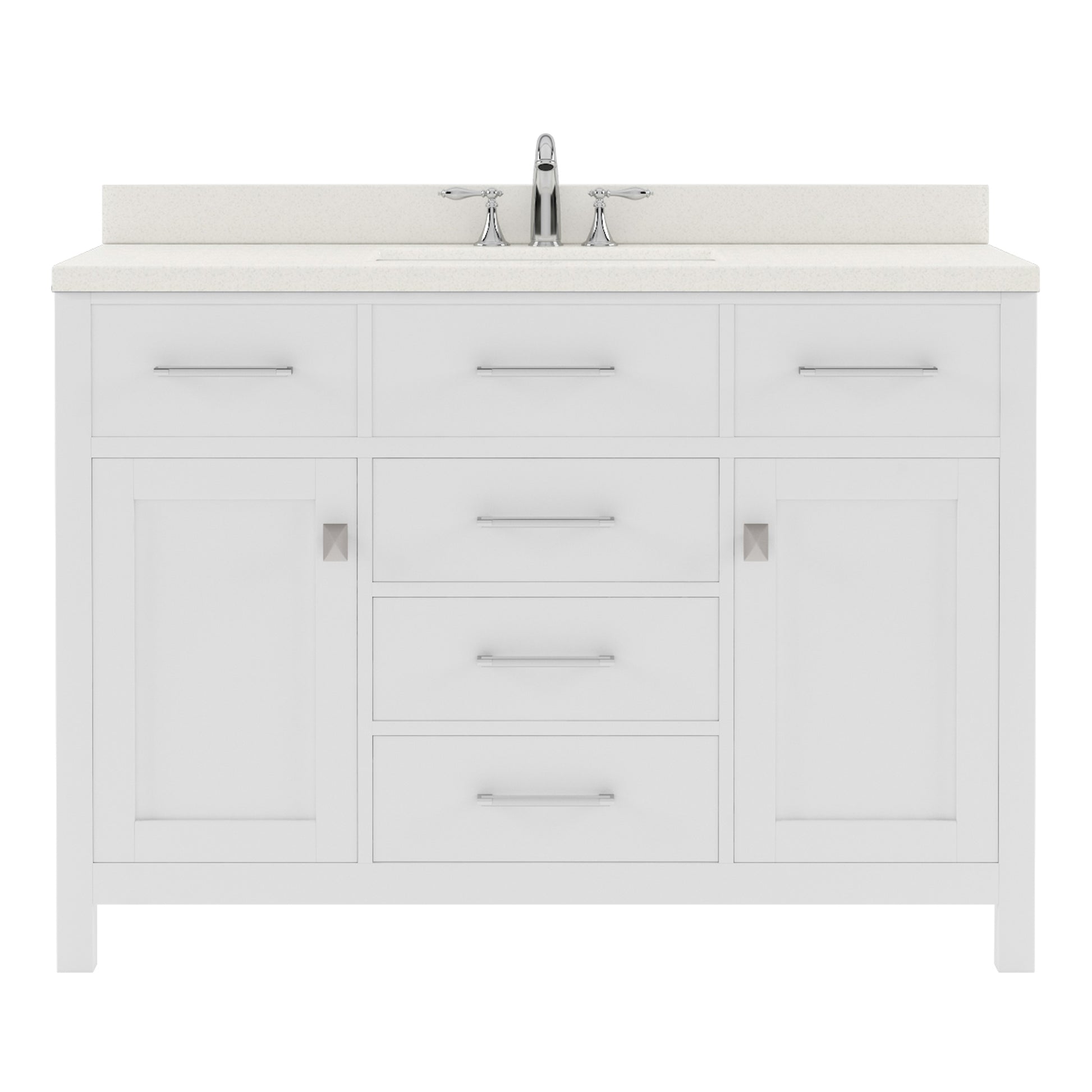 MS-2048-DWQSQ-WH White 48" Single Bath Vanity, White Quartz Top, Rectangular Basin