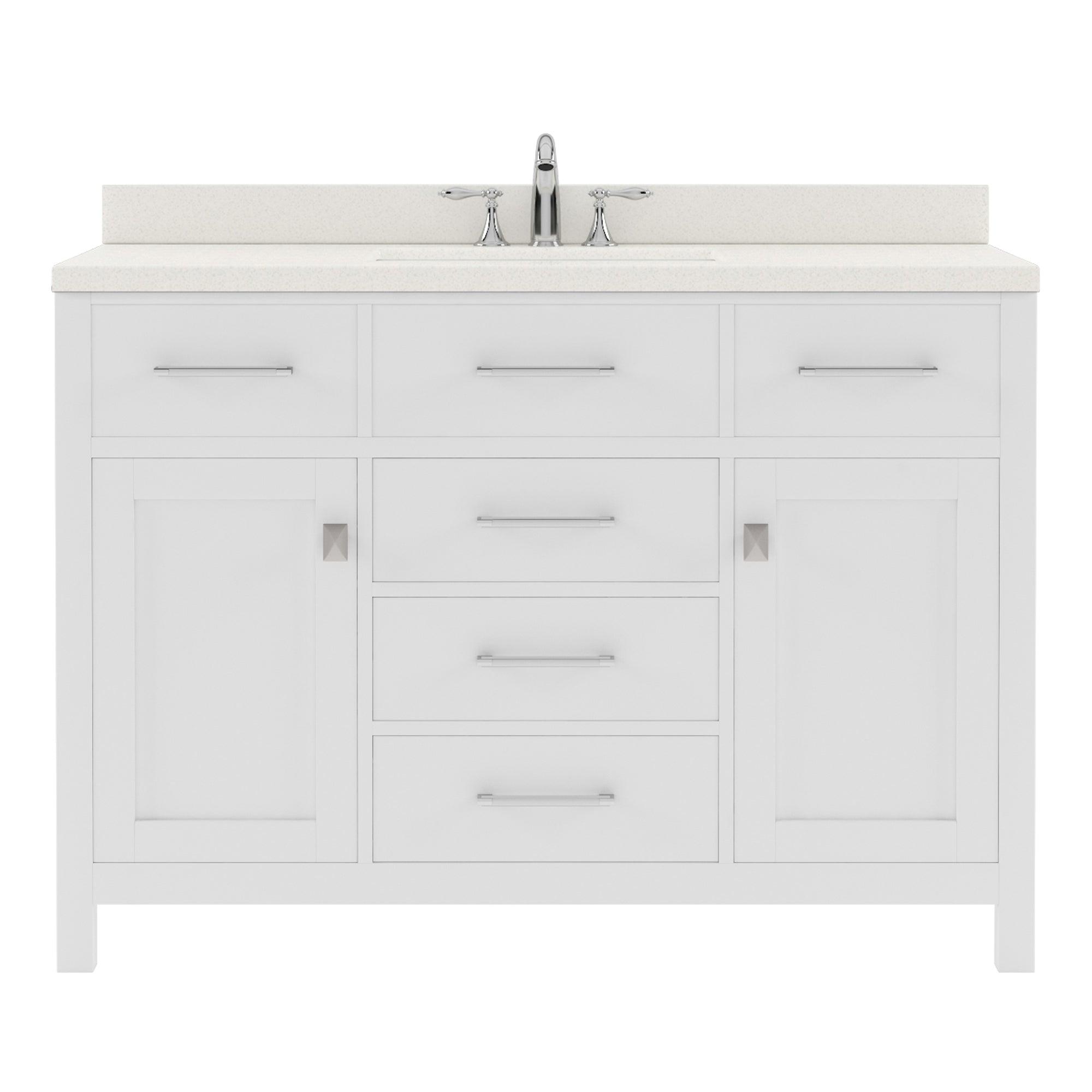 MS-2048-DWQSQ-WH White 48" Single Bath Vanity, White Quartz Top, Rectangular Basin