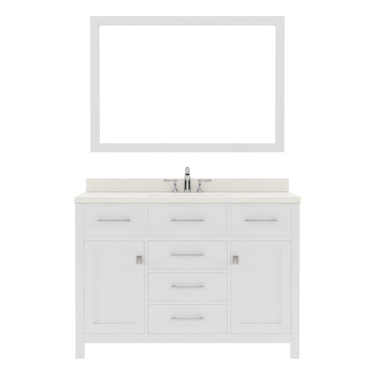 MS-2048-DWQSQ-WH White 48" Single Bath Vanity, White Quartz Top, Rectangular Basin, Mirror