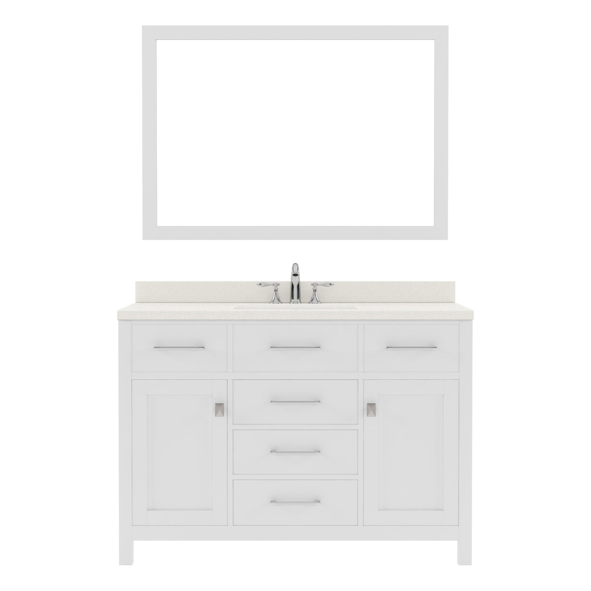 MS-2048-DWQSQ-WH White 48" Single Bath Vanity, White Quartz Top, Rectangular Basin, Mirror