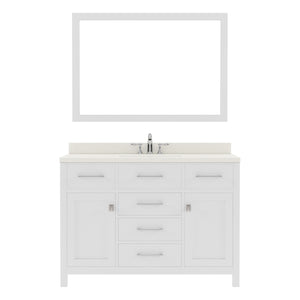 MS-2048-DWQSQ-WH White 48" Single Bath Vanity, White Quartz Top, Rectangular Basin, Mirror