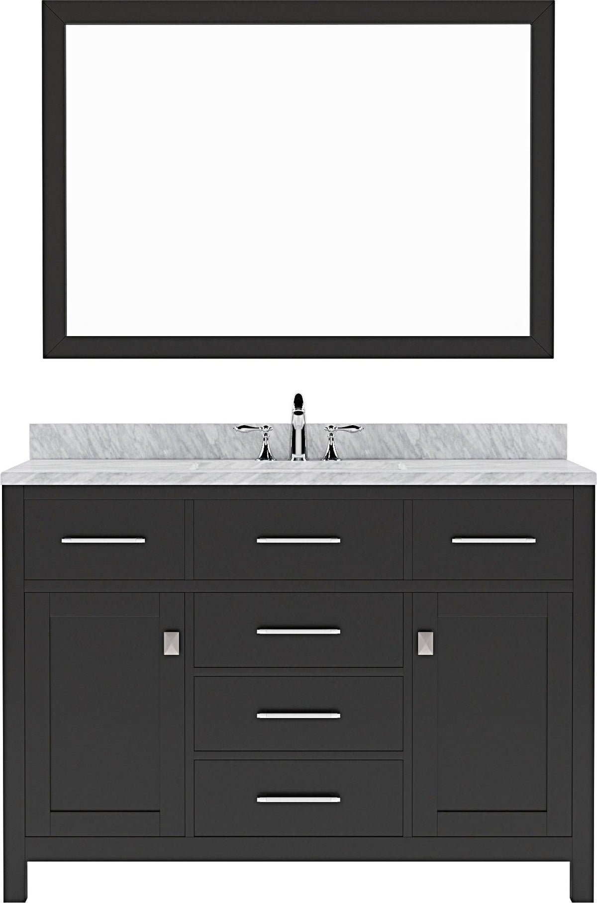 MS-2048-WMRO-ES Espresso Caroline 48" Single Bath Vanity Set with Italian Carrara White Marble Top & Oval Centered Basin, Mirror