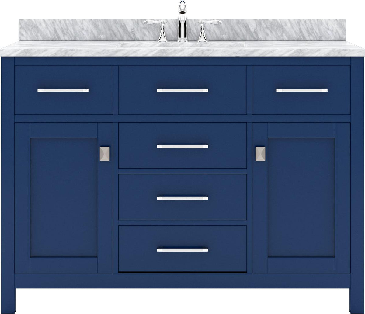 MS-2048-WMRO-FB Blue Caroline 48" Single Bath Vanity Set with Italian Carrara White Marble Top & Oval Centered Basin