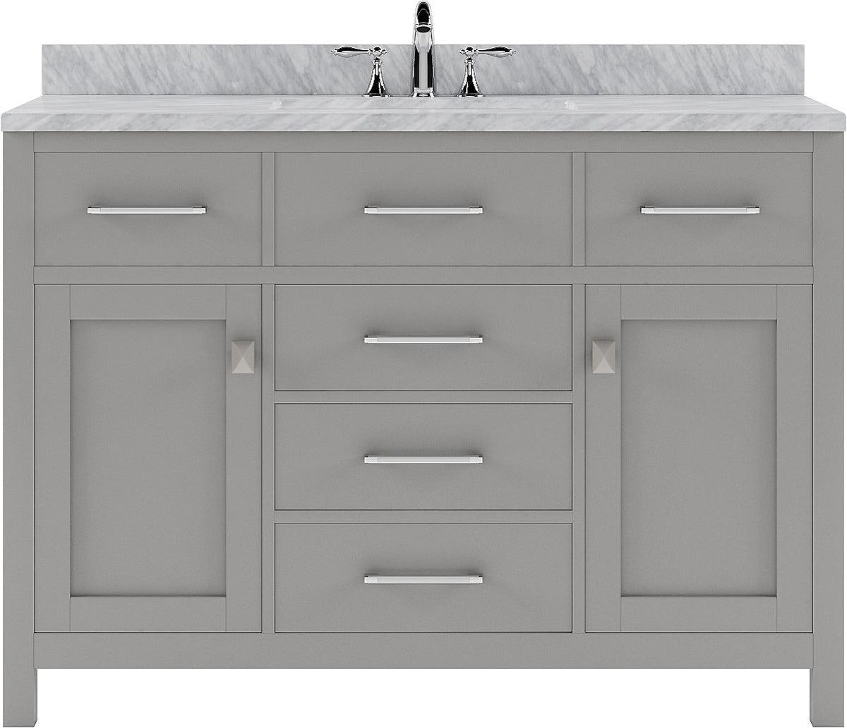 MS-2048-WMSQ-CG Cashmere Gray Caroline 48" Single Bath Vanity Set with Italian Carrara White Marble Top & Rectangular Centered Basin