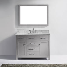 Load image into Gallery viewer, MS-2048-WMSQ-CG Cashmere Gray Caroline 48&quot; Single Bath Vanity Set with Italian Carrara White Marble Top &amp; Rectangular Centered Basin, Mirror 1