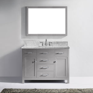 MS-2048-WMSQ-CG Cashmere Gray Caroline 48" Single Bath Vanity Set with Italian Carrara White Marble Top & Rectangular Centered Basin, Mirror 1