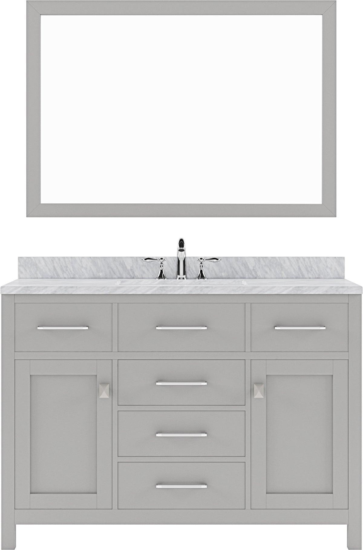 MS-2048-WMSQ-CG Cashmere Gray Caroline 48" Single Bath Vanity Set with Italian Carrara White Marble Top & Rectangular Centered Basin, Mirror