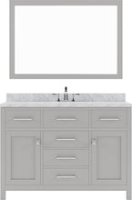 Load image into Gallery viewer, MS-2048-WMSQ-CG Cashmere Gray Caroline 48&quot; Single Bath Vanity Set with Italian Carrara White Marble Top &amp; Rectangular Centered Basin, Mirror