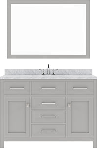 MS-2048-WMSQ-CG Cashmere Gray Caroline 48" Single Bath Vanity Set with Italian Carrara White Marble Top & Rectangular Centered Basin, Mirror