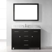 Load image into Gallery viewer, MS-2048-WMSQ-ES Espresso Cashmere Gray Caroline 48&quot; Single Bath Vanity Set with Italian Carrara White Marble Top &amp; Rectangular Centered Basin, Mirror 1