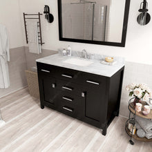 Load image into Gallery viewer, MS-2048-WMSQ-ES Espresso Cashmere Gray Caroline 48&quot; Single Bath Vanity Set with Italian Carrara White Marble Top &amp; Rectangular Centered Basin, Mirror side