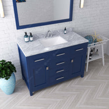 Load image into Gallery viewer, MS-2048-WMSQ-FB Blue Cashmere Gray Caroline 48&quot; Single Bath Vanity Set with Italian Carrara White Marble Top &amp; Rectangular Centered Basin, Mirror side