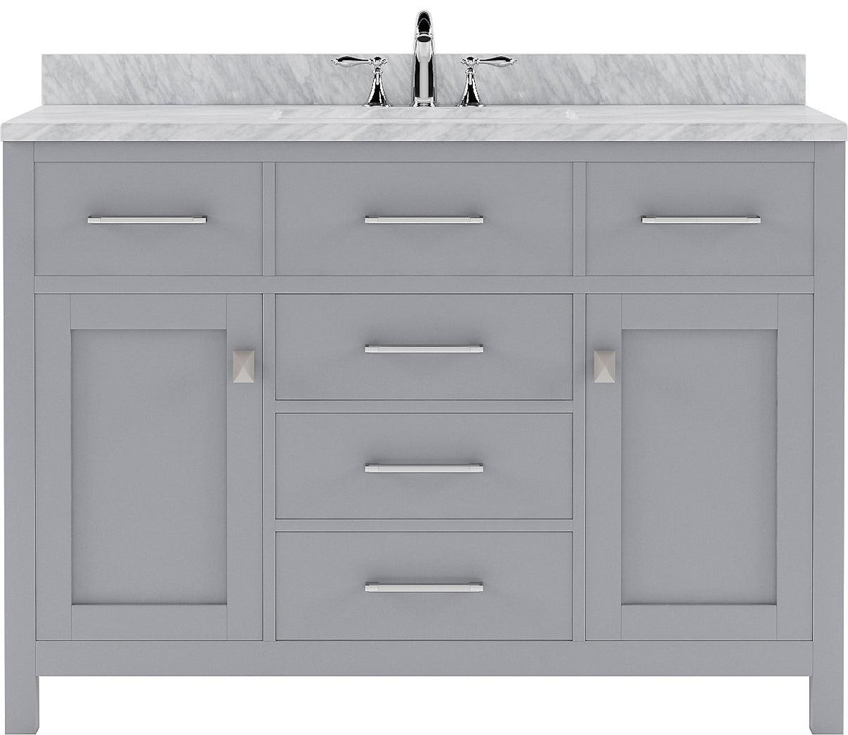 MS-2048-WMSQ-GR Gray Cashmere Gray Caroline 48" Single Bath Vanity Set with Italian Carrara White Marble Top & Rectangular Centered Basin
