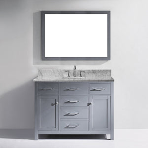 MS-2048-WMSQ-GR Gray Cashmere Gray Caroline 48" Single Bath Vanity Set with Italian Carrara White Marble Top & Rectangular Centered Basin, Mirror 1