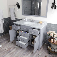 Load image into Gallery viewer, MS-2048-WMSQ-GR Gray Cashmere Gray Caroline 48&quot; Single Bath Vanity Set with Italian Carrara White Marble Top &amp; Rectangular Centered Basin, Mirror open
