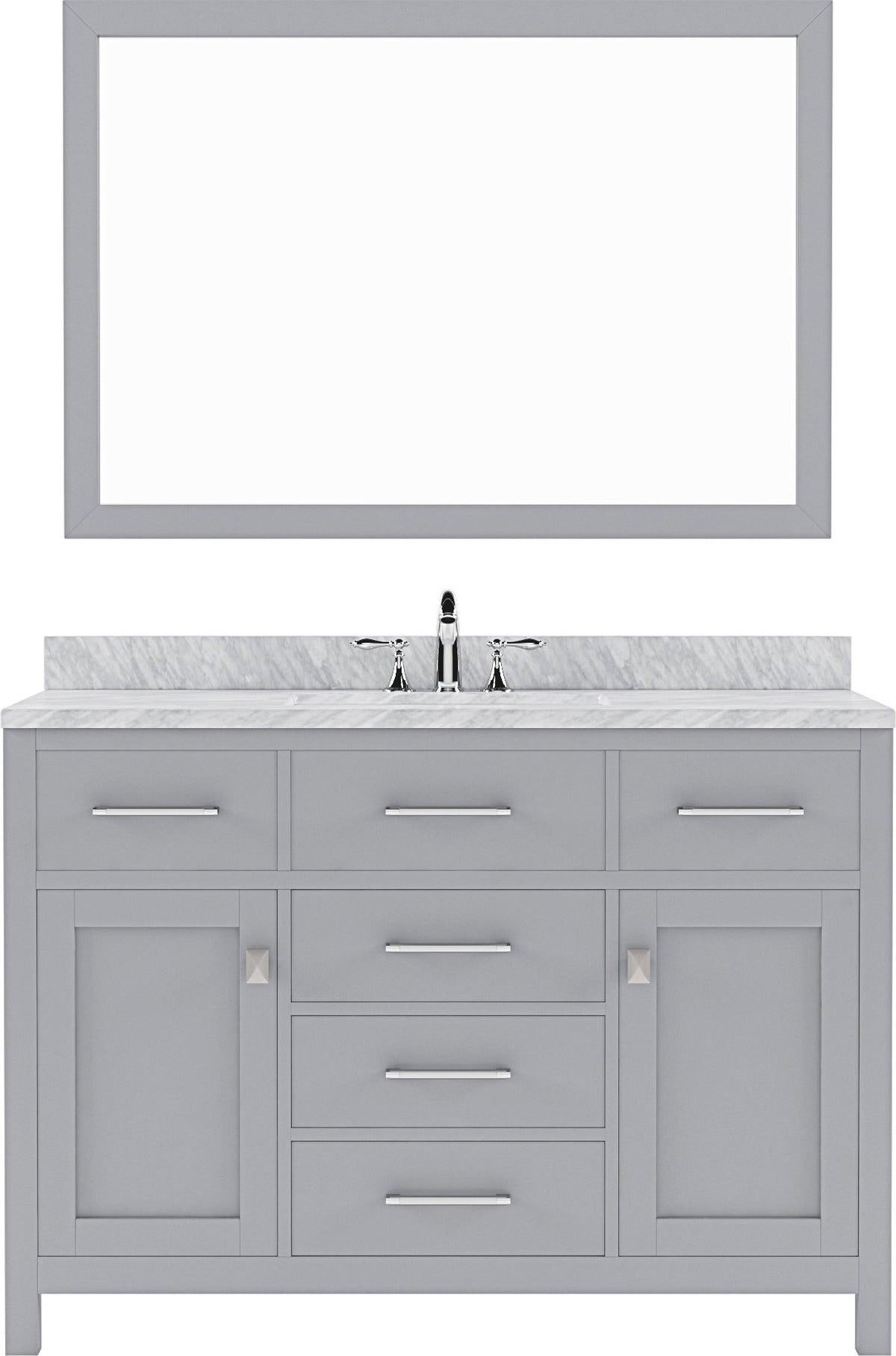 MS-2048-WMSQ-GR Gray Cashmere Gray Caroline 48" Single Bath Vanity Set with Italian Carrara White Marble Top & Rectangular Centered Basin, Mirror
