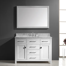 Load image into Gallery viewer, MS-2048-WMSQ-WH White Caroline 48&quot; Single Bath Vanity Set with Italian Carrara White Marble Top &amp; Rectangular Centered Basin, Mirror1