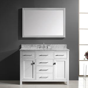 MS-2048-WMSQ-WH White Caroline 48" Single Bath Vanity Set with Italian Carrara White Marble Top & Rectangular Centered Basin, Mirror1
