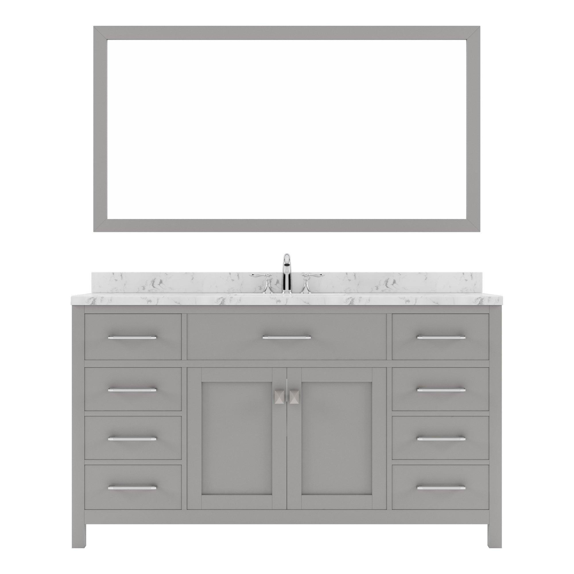 Caroline 60" Single Bath Vanity Set with Cultured Marble Quartz Top & Oval Centered Basin