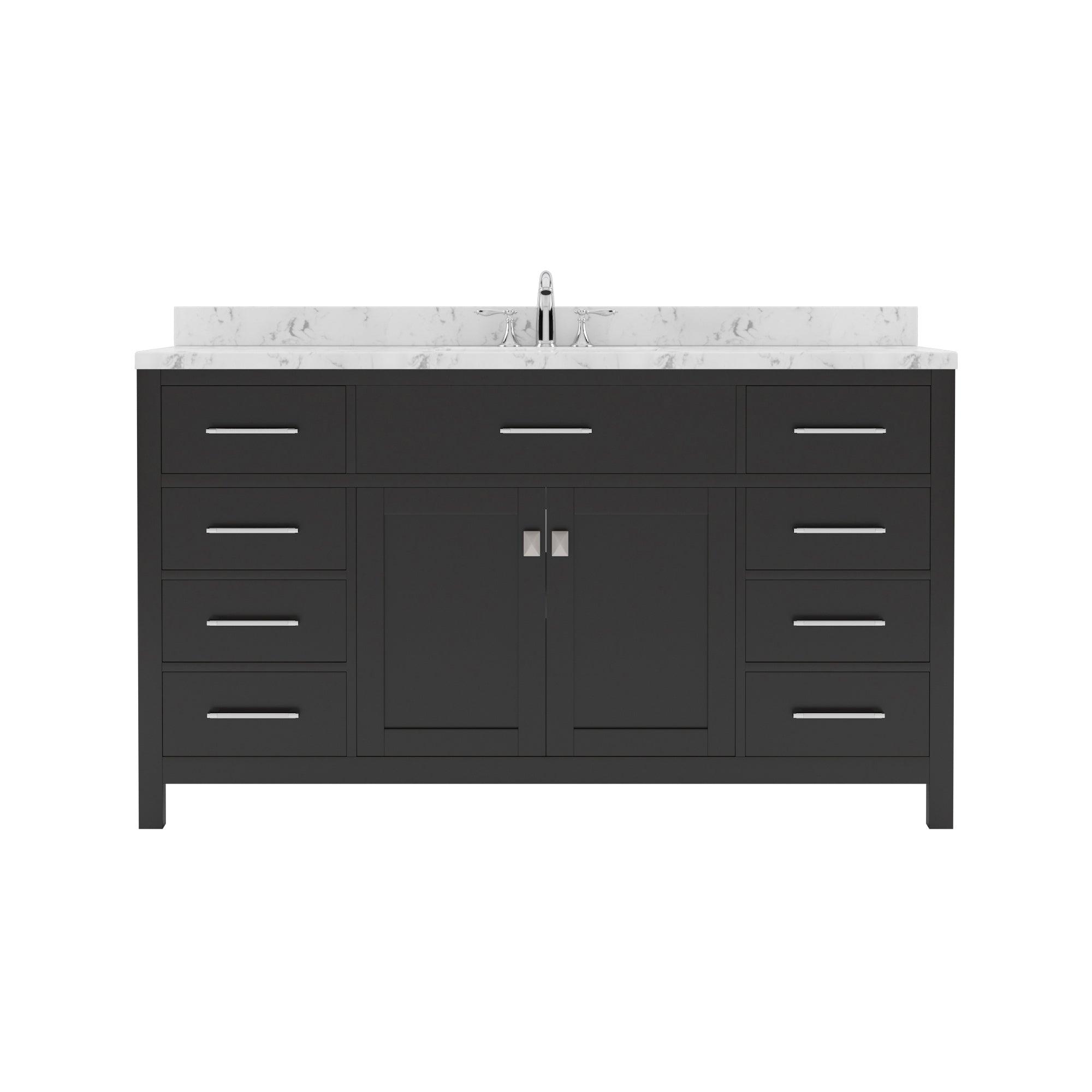 Caroline 60" Single Bath Vanity Set with Cultured Marble Quartz Top & Oval Centered Basin