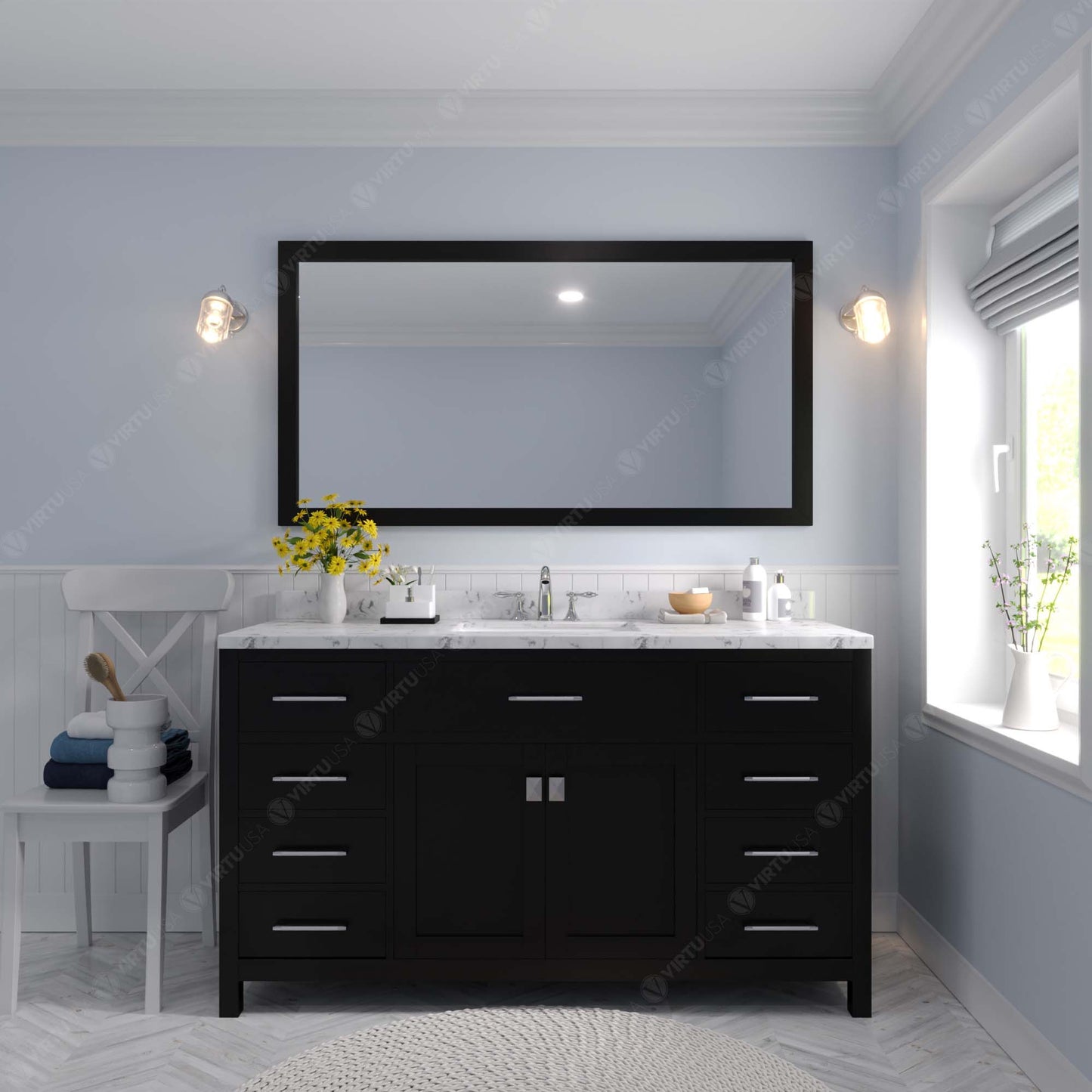 Caroline 60" Single Bath Vanity Set with Cultured Marble Quartz Top & Oval Centered Basin