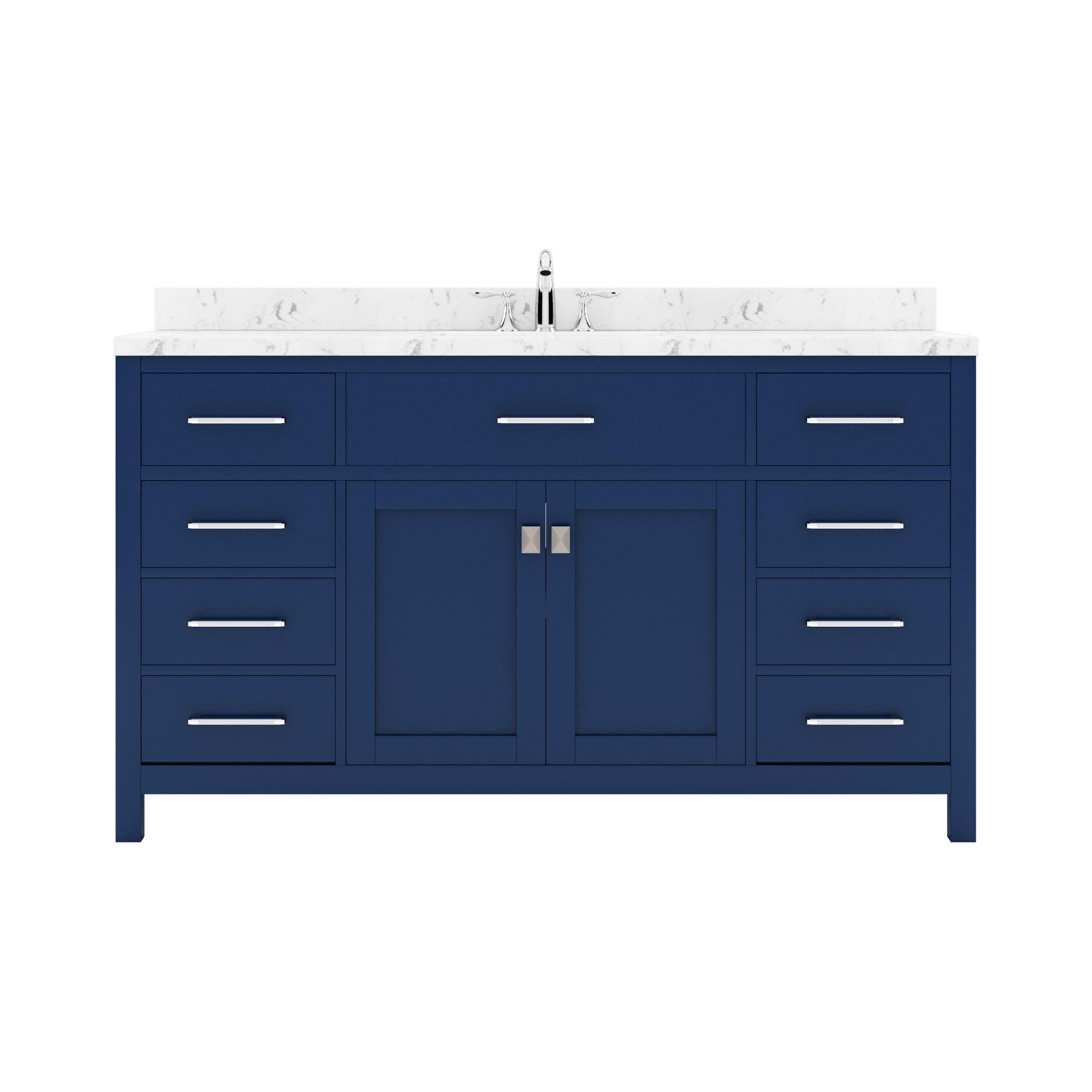 Caroline 60" Single Bath Vanity Set with Cultured Marble Quartz Top & Oval Centered Basin