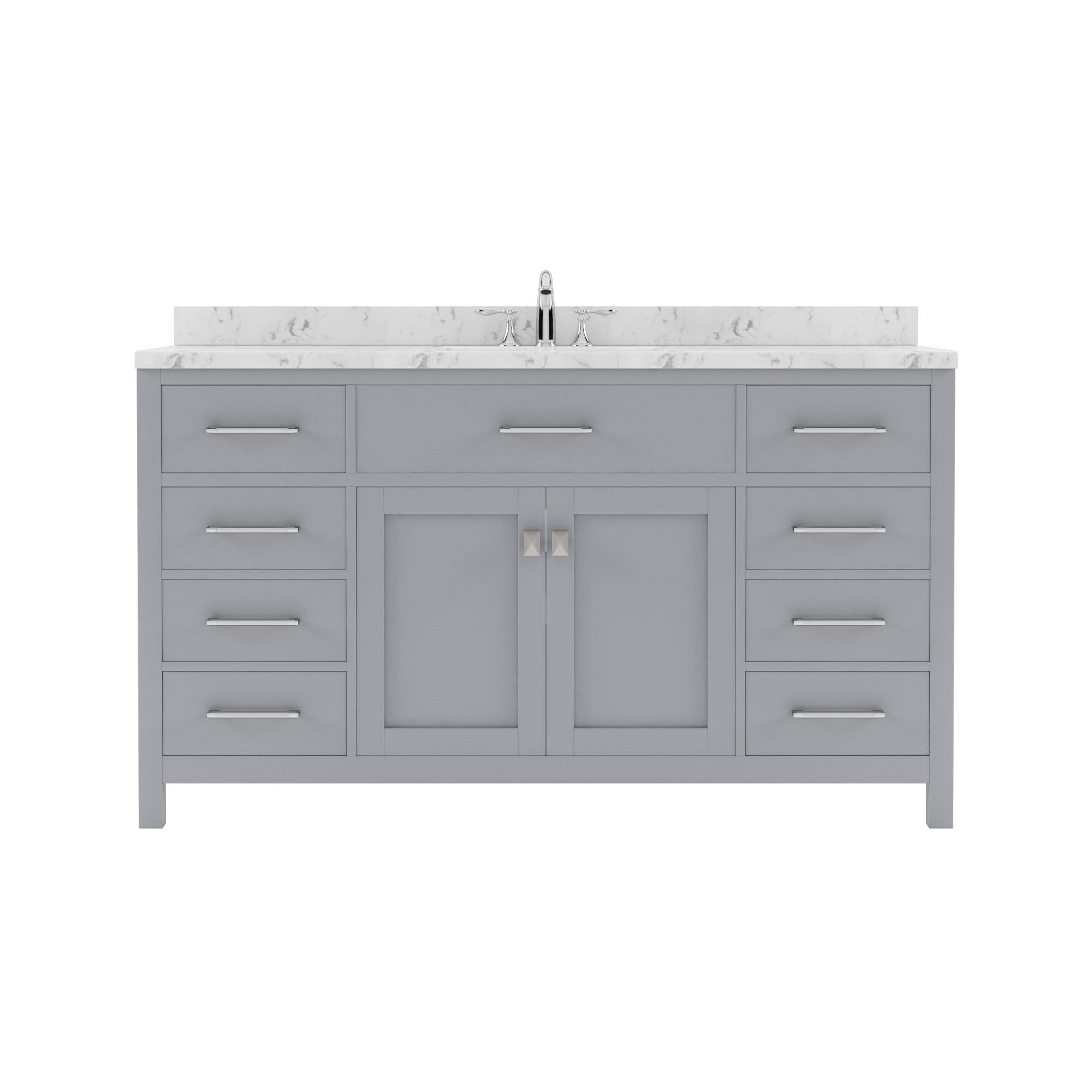 Caroline 60" Single Bath Vanity Set with Cultured Marble Quartz Top & Oval Centered Basin