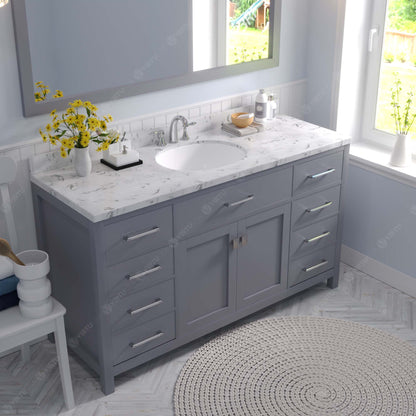 Caroline 60" Single Bath Vanity Set with Cultured Marble Quartz Top & Oval Centered Basin