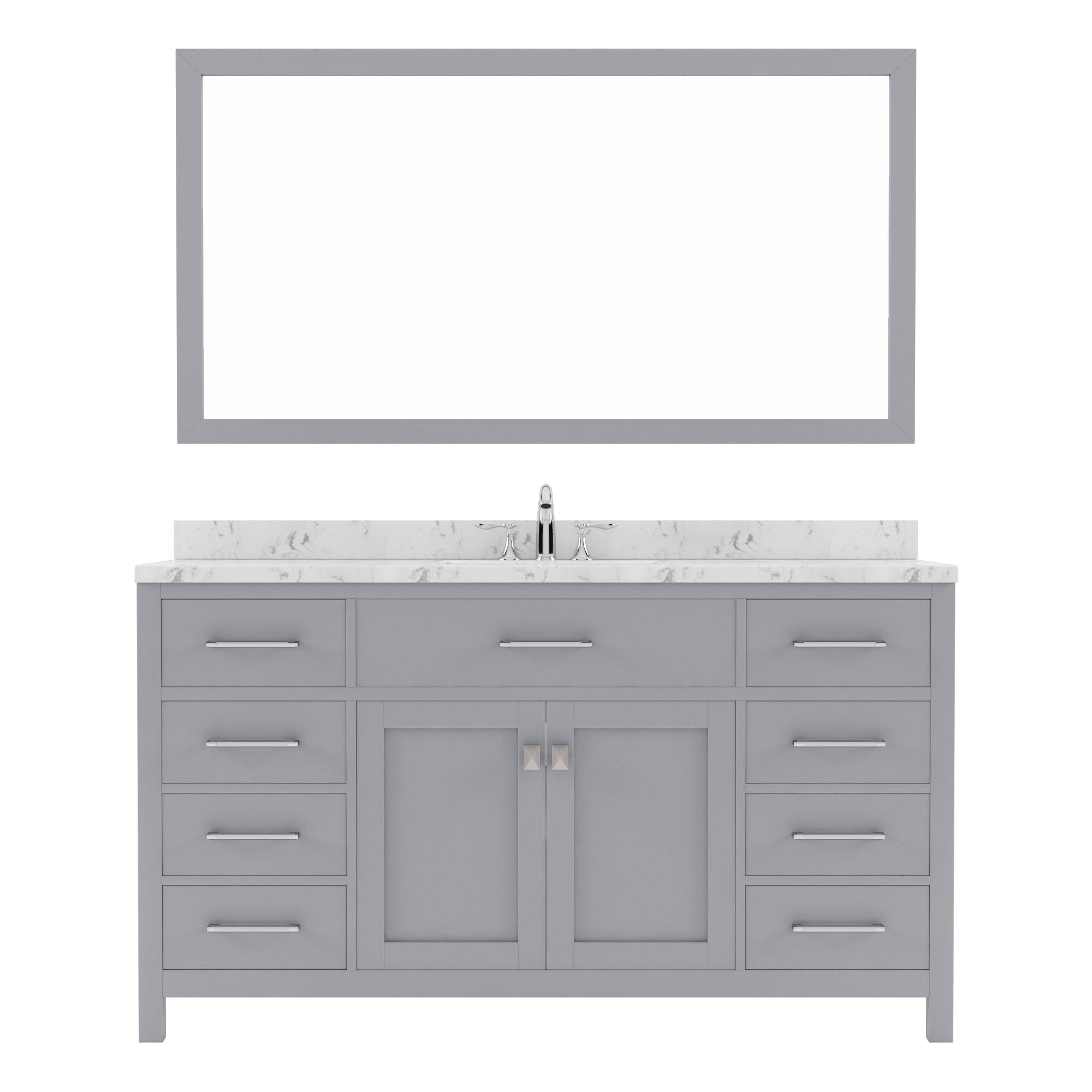 Caroline 60" Single Bath Vanity Set with Cultured Marble Quartz Top & Oval Centered Basin
